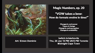 Magic Numbers, Ep. 20: Crimson Vow takes a bow
Look at the VOW draft from the perspective of the whole format and a general look at the format evolution. What are the stages of the format getting mature? How can you use data to position yourself well in a more settled format? What numbers should you be looking at and at what stage? How does card evaluation change and how does it impact color pair strength? Magic Numbers, Ep. 20: Crimson Vow takes a bow