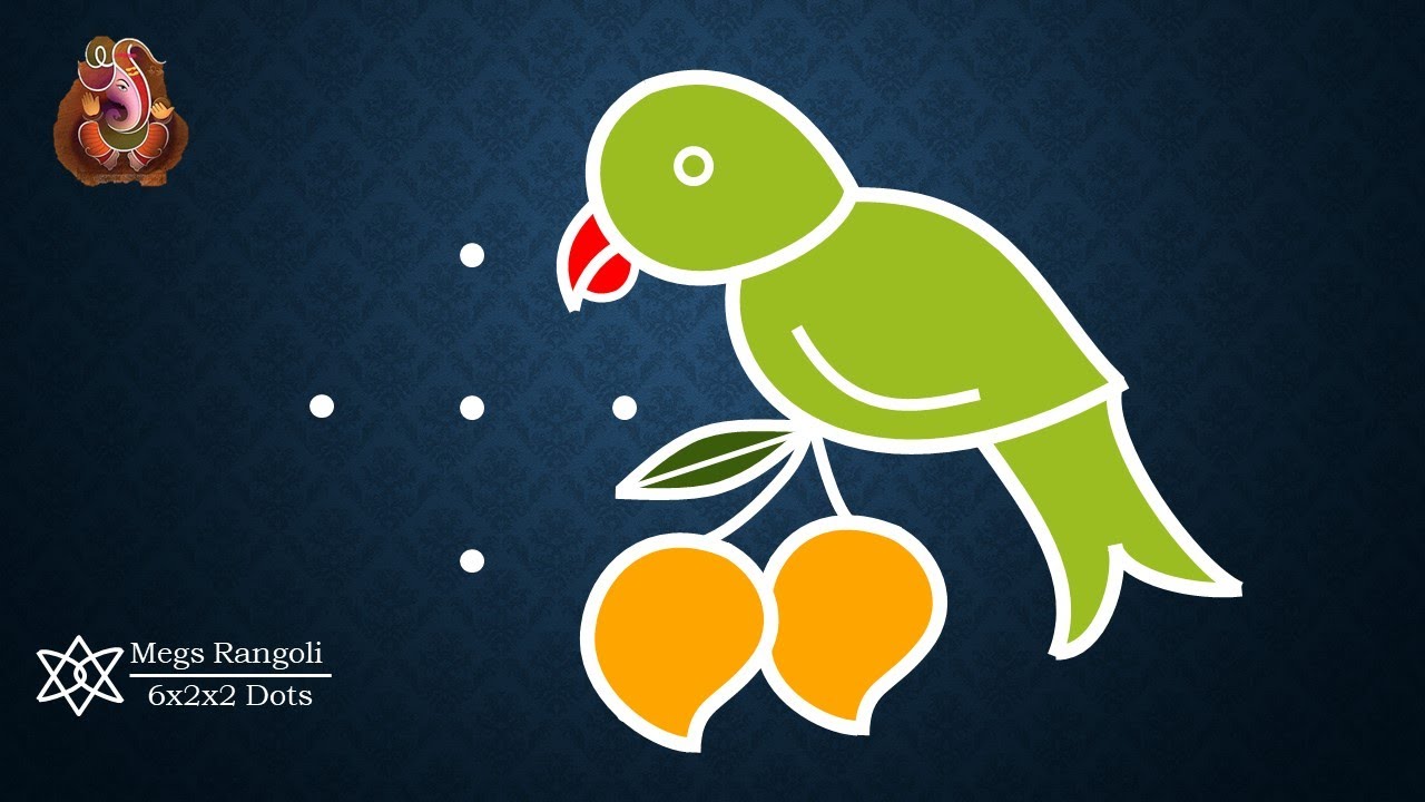 Ugadi Muggulu | 6 Dot kolam designs | Parrot Mango rangoli design - YouTube