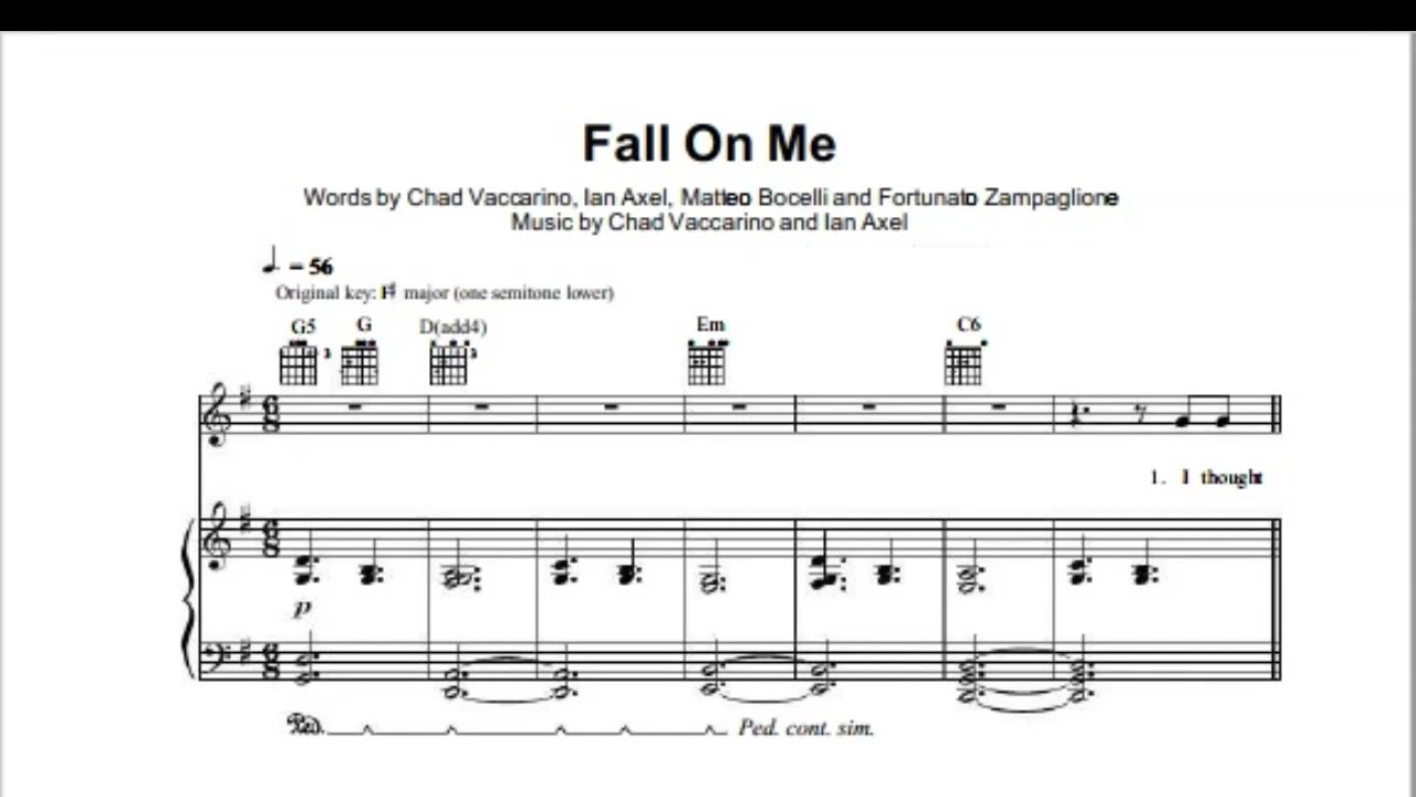 FALL ON ME -  ANDREA BOCELLI AND MATTEO BOCELLI - (Piano Scrolling) Partitura