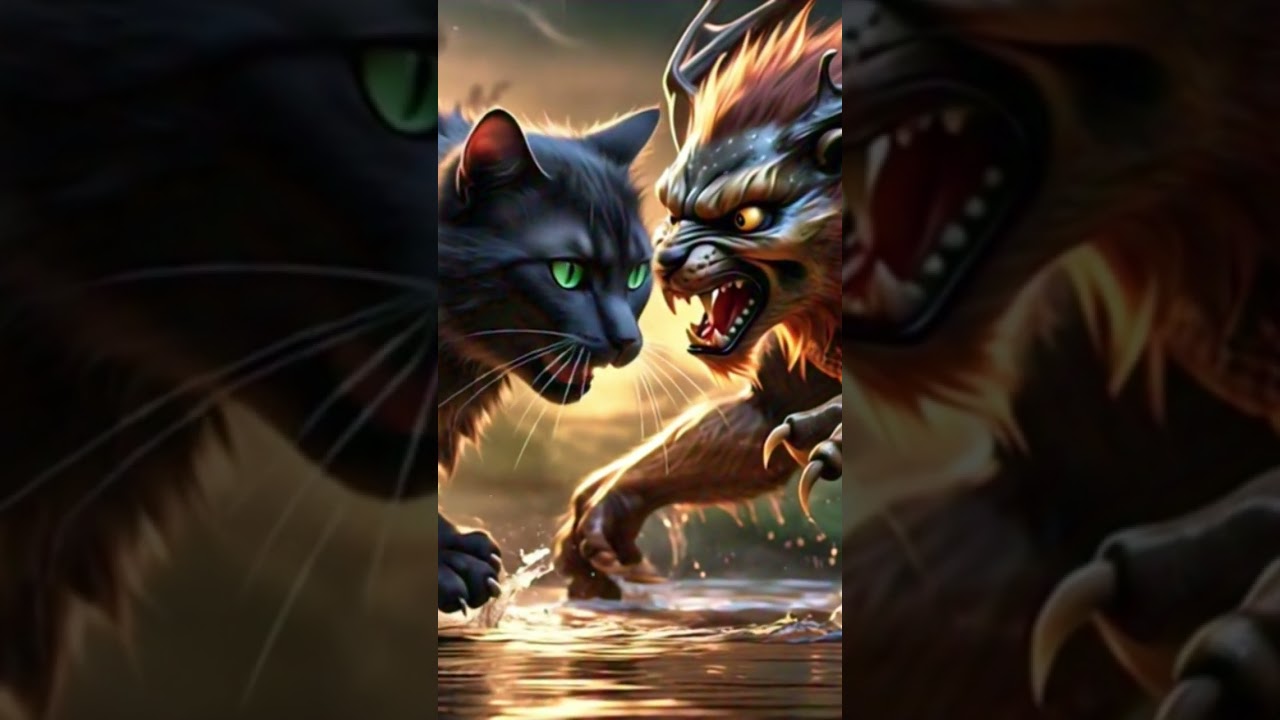 Cat and lion fight 