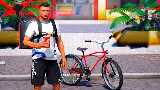 GTA V - VIDA REAL: VIREI ENTREGADOR DO IFOOD DE BICICLETA 😝 - #08