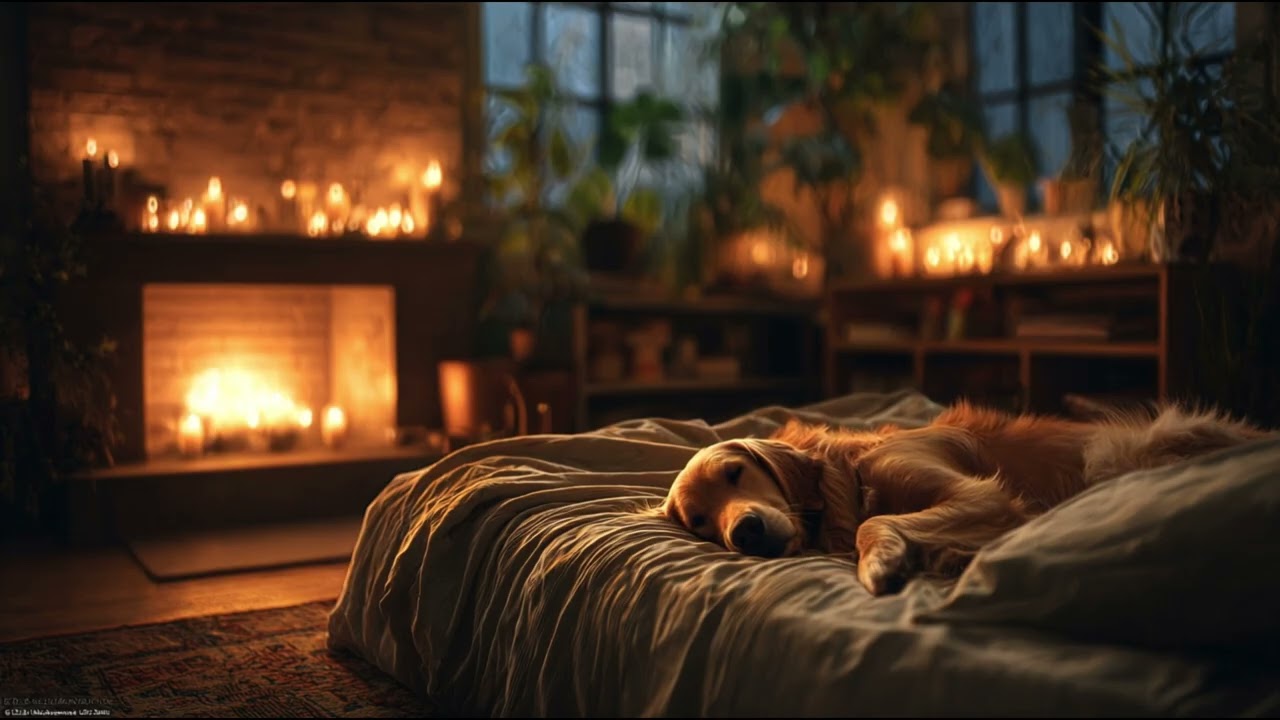 Sleepy Dog Lofi 🔥 Fireplace Piano for Cozy Night Sleep