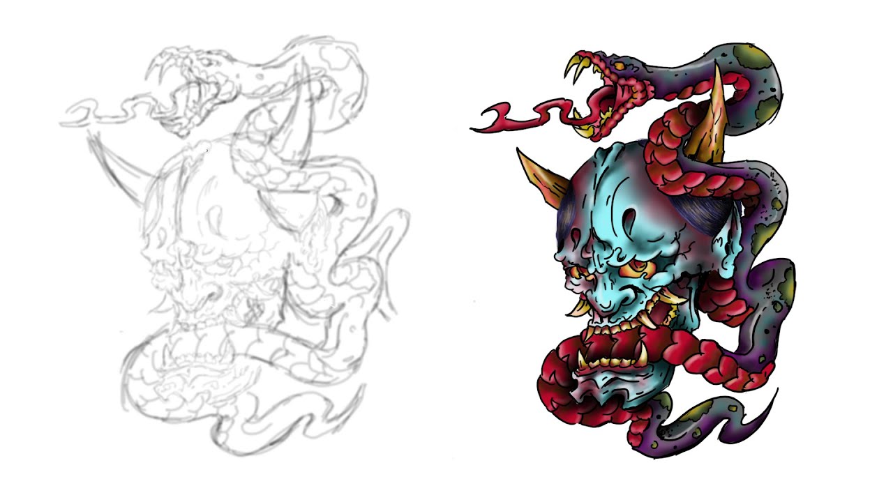 How To Make Oni In Photoshop By Using Brush Tool Tutorial Draw Colour Shade Japanese Oni Demon Youtube
