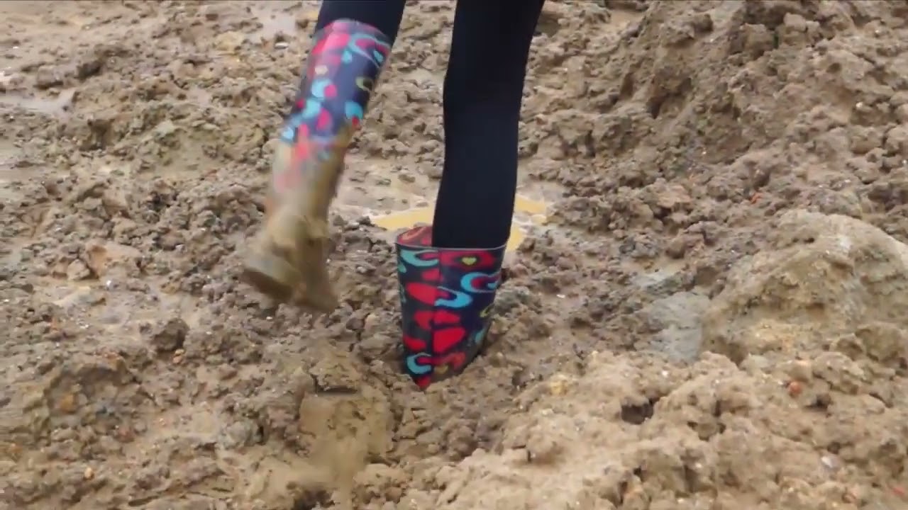 Girl in rubber boots stuck in mud YouTube