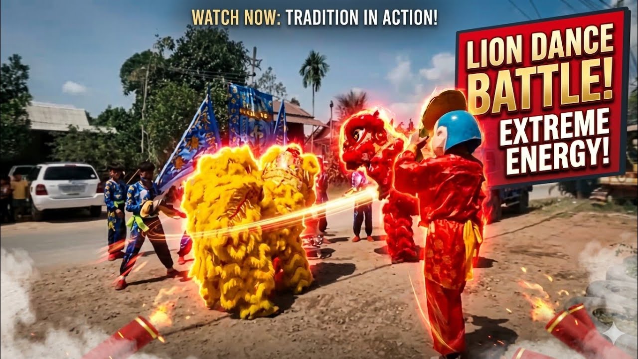 The lion dance in Koh Thom District (Mon Say) #Liondance 