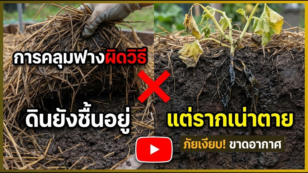 การคลุมดินผิดวิธี ทำให้ดินชื้นแต่รากพืชกลับตาย