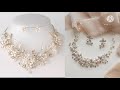 Light gold and champagne floral vine wedding jewelry set