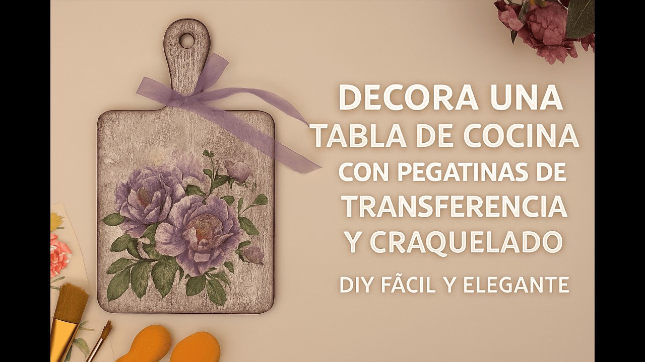 Decora una tabla de cocina con pegatinas de transferencia y craquelado | DIY fácil y elegante