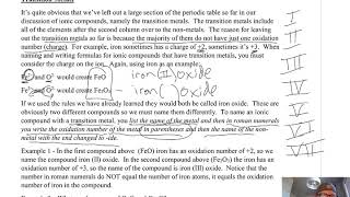 Unit 3 Lesson 3.4 - Binary Ionic Compounds with Transition Metals