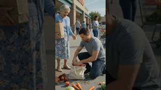 Kind man helps elderly woman gather dropped groceries! #Kindness #Help #Humanity #Respect #Shorts