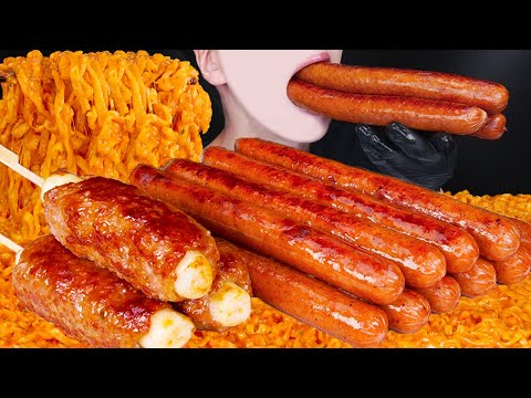 ASMR SAUSAGE CHEESE CHEESY CARBO FIRE NOODLES NUCLEAR FIRE SAUCE COOKING MUKBANG 먹방咀嚼音 EATING SOUNDS