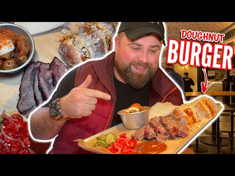 Video thumbnail: Trying A DOUGHNUT Burger In London! / Food Review Club / BBQ Food Review