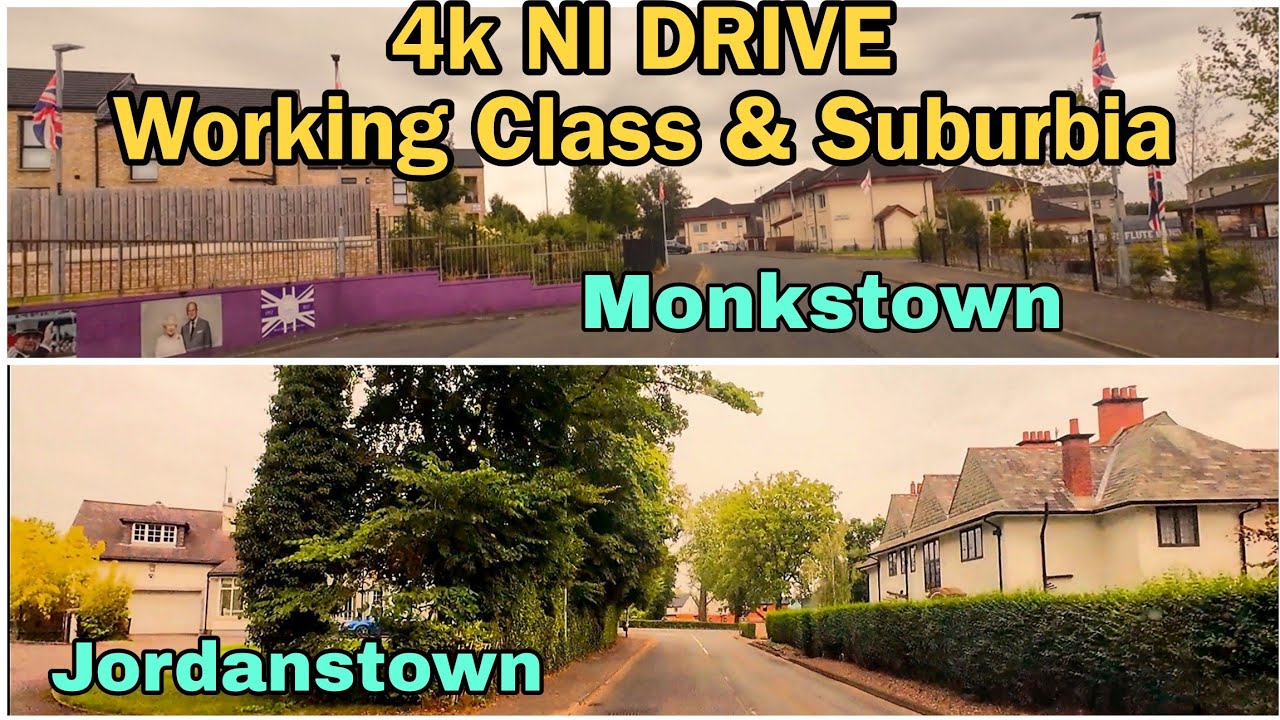 4k NI DRIVE- Jordanstown / Monkstown. Working Class Housing Estate/Suburbia side by side.