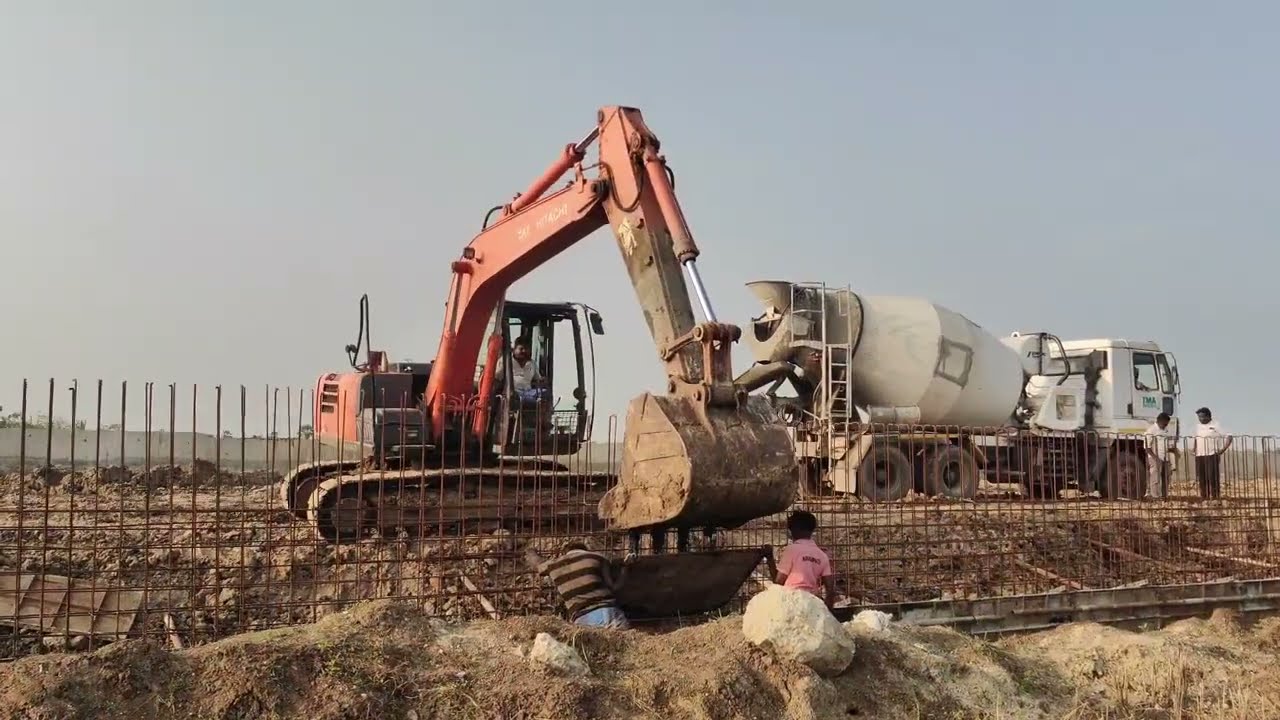 HITACHI 140H || Smart Way to Pour Concrete! Excavator vs Retaining Wall Construction"