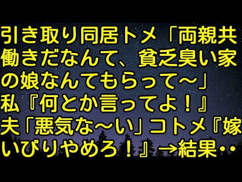 【スカッとする話】引き取り同居トメ「両親共働きだなんて、貧乏臭い家の娘なんてもらって～」私『何とか言ってよ！』夫「悪気な～い」コトメ『嫁いびりやめろ！』→結果・・・　スカッとしようぜチャンネル