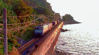 電気機関車EF65(11) ~瀬戸内の夕陽と海岸 更新色114号機~ 【レトロ動画 Retro videos】