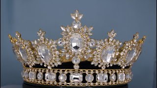 Men&#39;s Unisex Rhinestone Gold Full Clear   Royal Premium  Crown