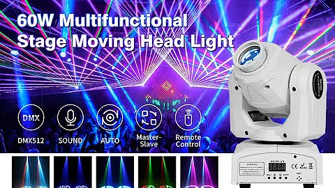 DJ Lights,White Moving LED Lights 60W RGBW Stage Light with Remote 8 GOBO 8 Pattern Spotlight