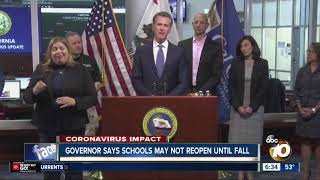 Gov. gavin newsom says many california schools may not reopoen until
the fall and is urging families to prepare.