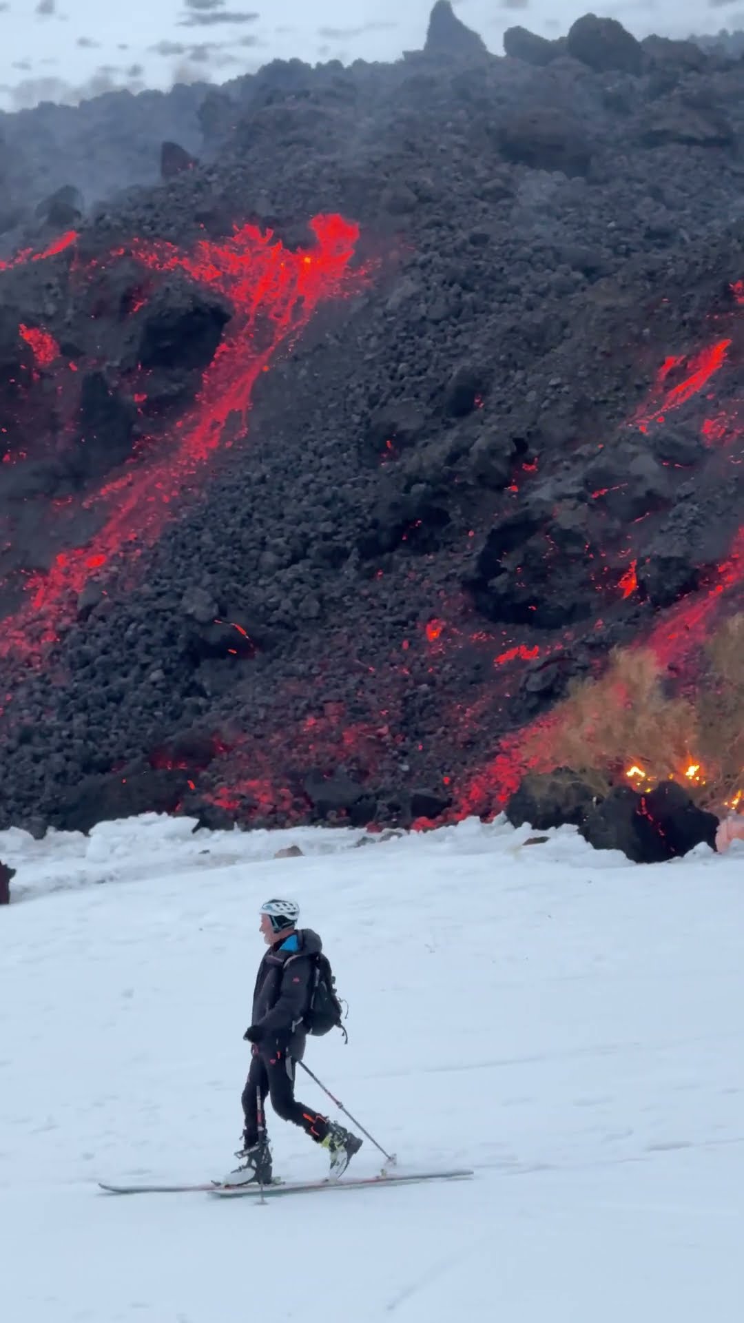 Skiing Next to the Mount Etna Lava Front || ViralHog