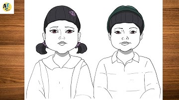 How to draw the Squid Game Dolls | squid game characters drawing | easy drawing ideas for beginners 