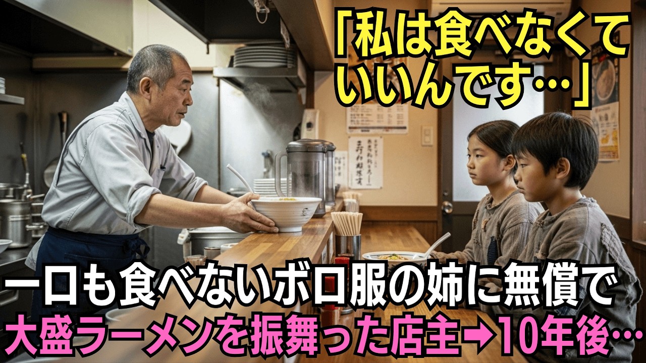 「私は食べなくていいんです」借金2000万円で差し押さえ寸前のラーメン屋に現れたボロ服の姉弟→一杯を弟に譲る姉に店主がもう一杯出した結果、10年後衝撃の展開に…【感動する話】