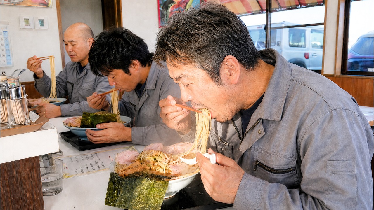 朝4時50分から特大ラーメンライスをかっくらう夜勤明け働く男達が殺到するラーショが半端ない・・・
