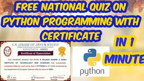 Free National Level Quiz on Python Programming with certificate in 2 Minutes|html|free quiz|cse|java