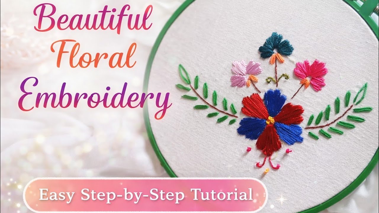 Elegant Multicolor Flower Embroidery Design| kadai design tutorial|@EmbroCraftaStudio138 