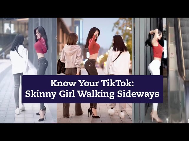 Skinny Girl Walking Sideways Viral TikTok Trend class=