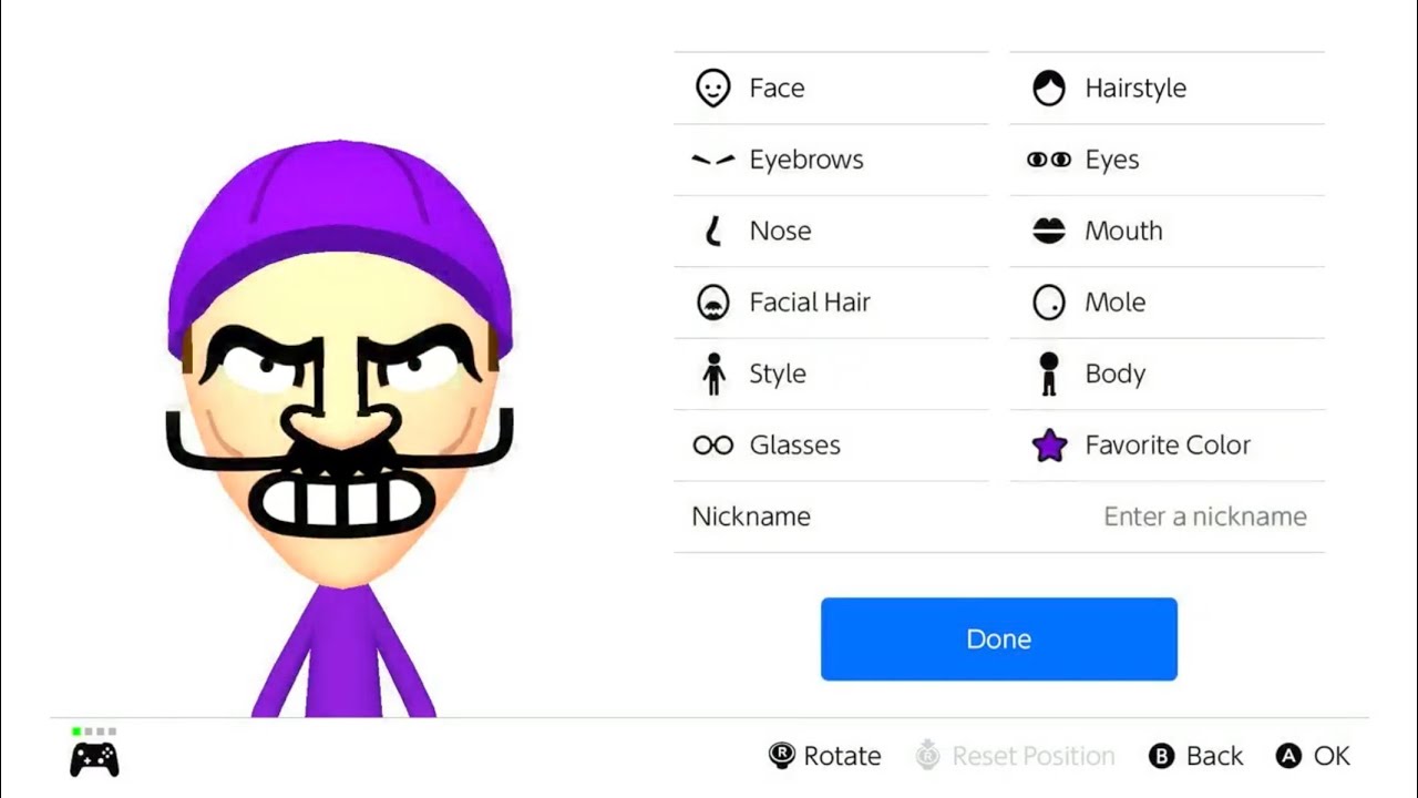 How to make a Waluigi mii