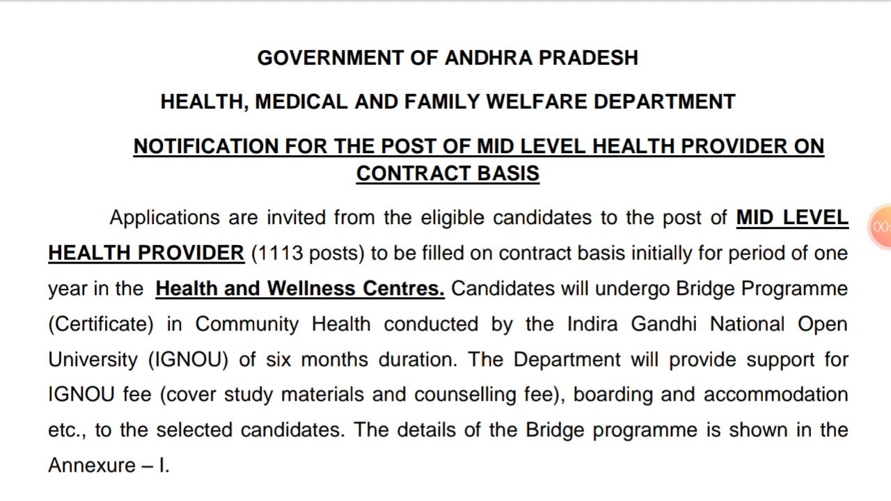 Mid level health provider on contract basis recruitment of Andhra Pradesh 2019