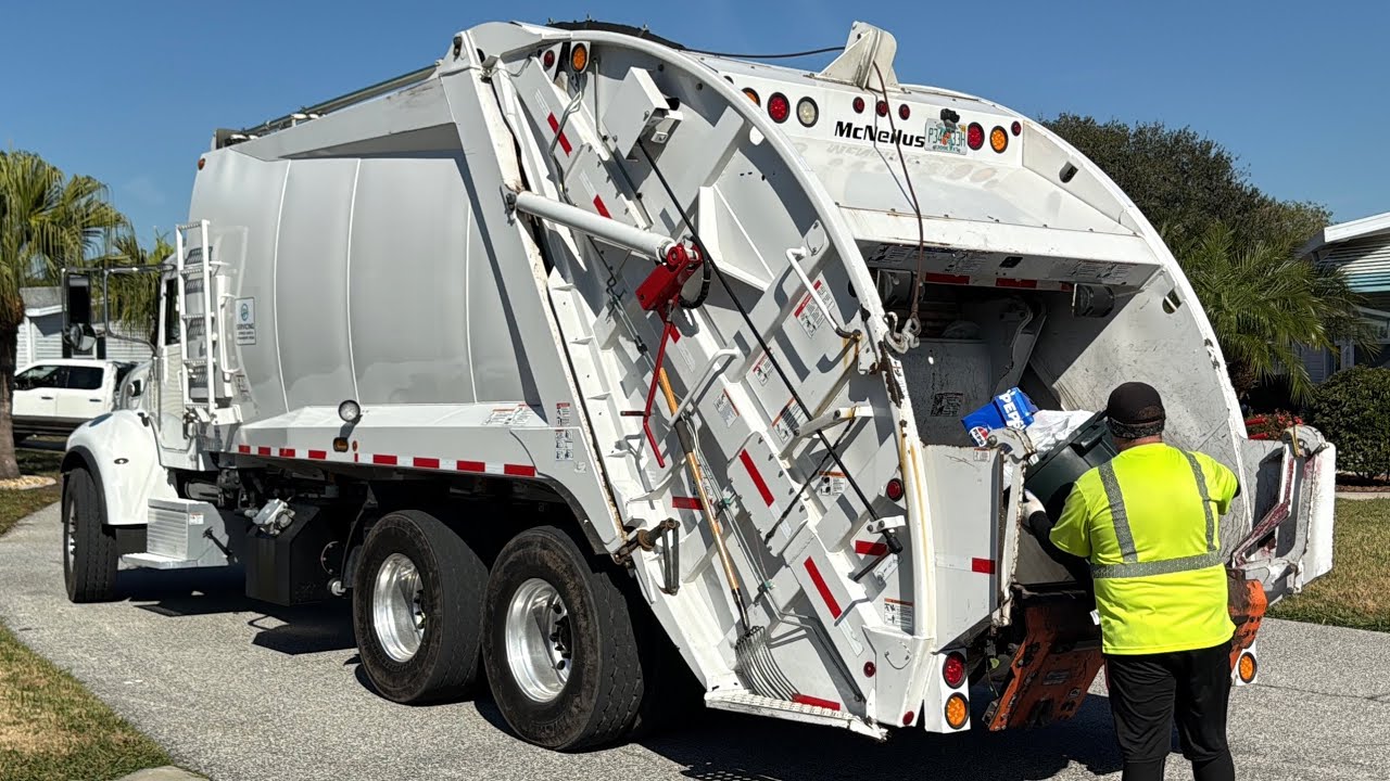 Peterbilt McNeilus Rear Loader Garbage Truck on Trailer Park Trash