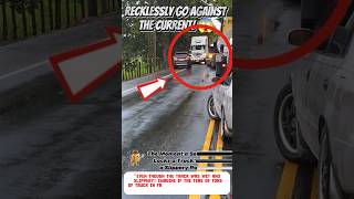 Selfish Sedan Locks Truck's Lane on Slippery Road!#shortvideos #traffic