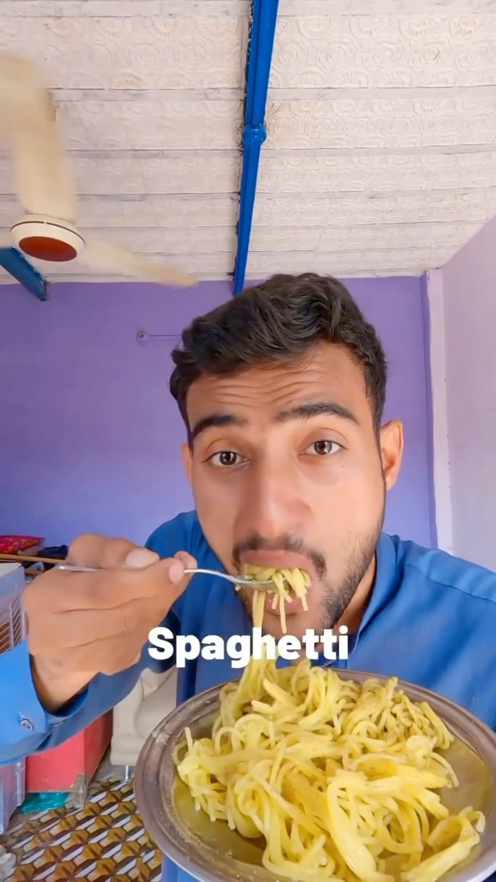 He tried spaghetti for the first time