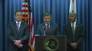 California attorney general xavier becerra holds a press conference to
highlight seven gun-seizure operations by the department of justice
that he...