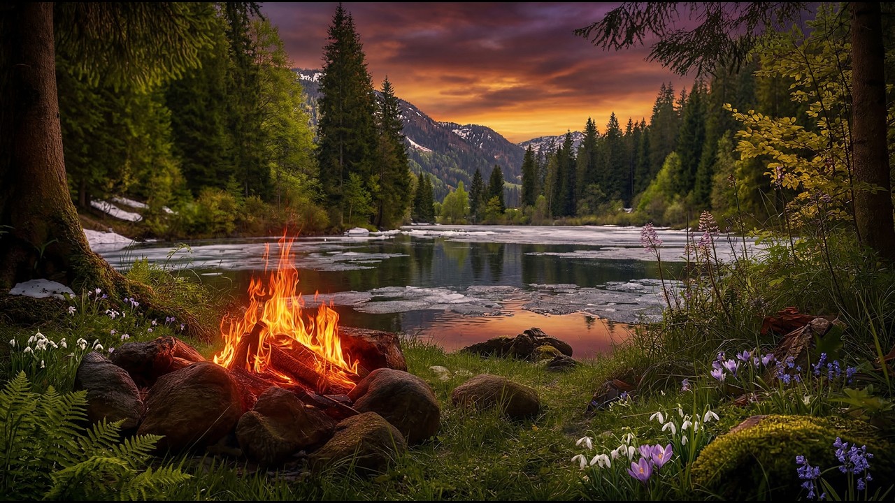 You’re Resting by a Warm Campfire at a Forest Lake 🔥🌲 Evening Calm