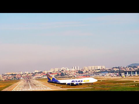 Pouso do Boeing 747-47UF da Atlas Air em Guarulhos em 24 de março de 2021
