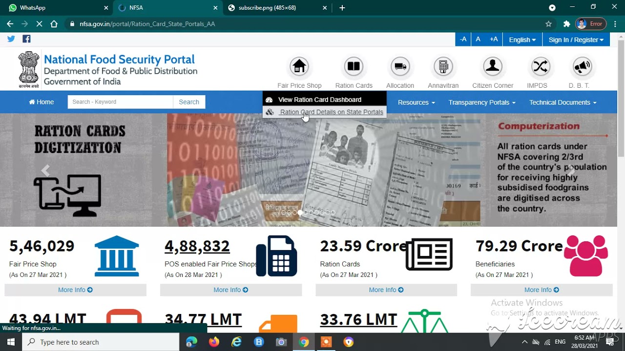 HOW TO SEE RATION CARD DETAILS OF ANY STATE ON NFSA PORTAL. - YouTube