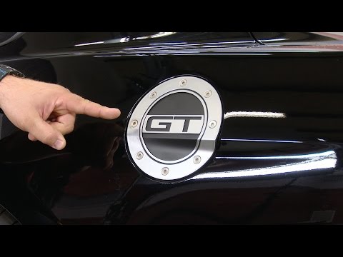 2015-2021 Mustang Drake Muscle Cars Fuel Door Comp Series Silver With Matte Black And GT Logo - 2015-2021 Mustang Drake Muscle Cars Fuel Door Comp Series Silver With Matte Black And GT Logo