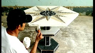 How to make cement tables and chairs _ Hexagonal table decorated with ceramic tiles # 61