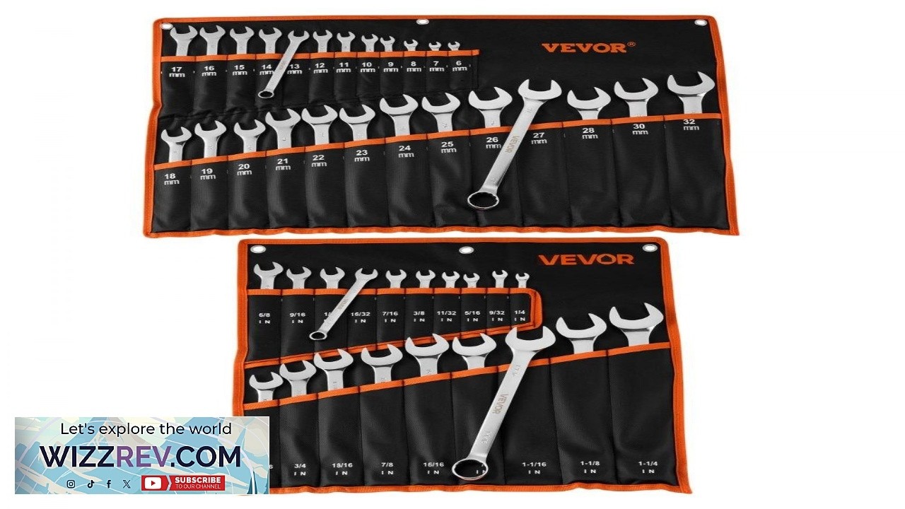 Набор комбинированных ключей VEVOR, 44 предмета, дюймовые и метрические, 12-гранные, накидные.