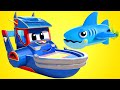 Truck videos for kids -  SHARKS versus SUPER BOAT - Super Truck in Car City !