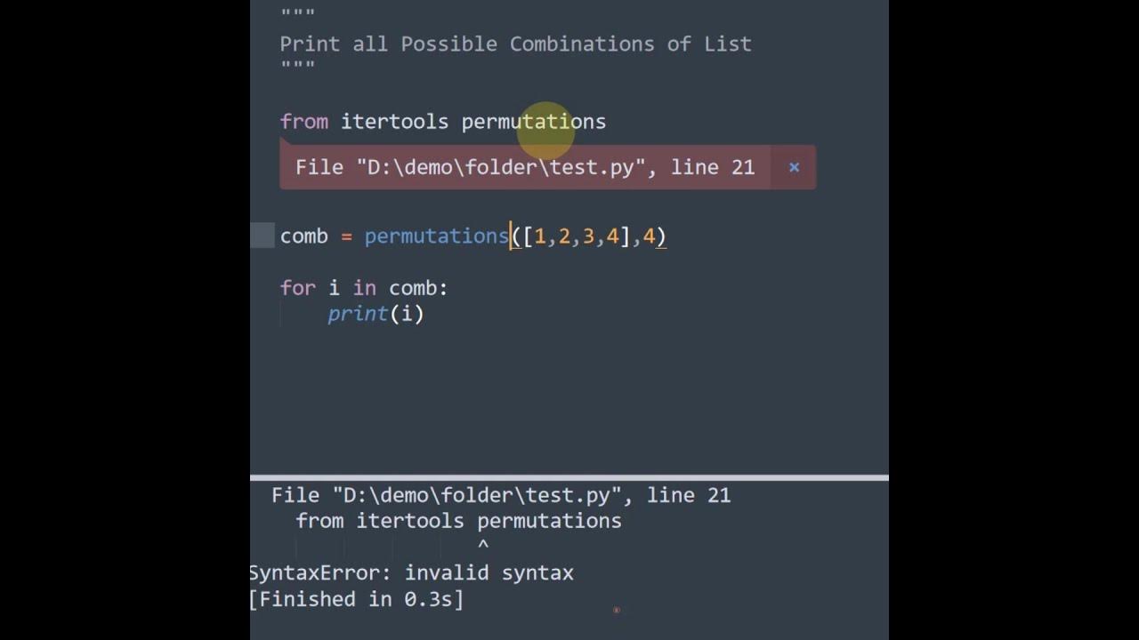 Print all possible combinations of list in python shorts youtube