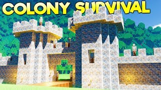 MEDIEVAL MOAT, TOWER, AND DRAWBRIDGE PROTECTS AGAINST MONSTER HORDE!  Colony Survival Gameplay