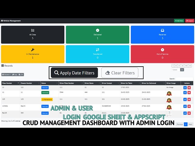 Vehicle Management System Using Google Sheets & Apps Script | Crud Web App Dashbaord | C31