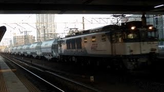 5580レ EF64-1008(代走)牽引 白ホキ貨物列車 熱田駅通過