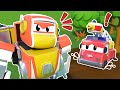 Help! FIRETRUCK is stuck in MUD! Rescue him, SUPER ROBOT! | Transformer Robot Car Rescue