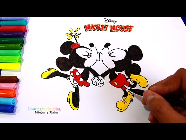 Drawing Mickey Mouse Minnie Kissing Cartoons Disney Shorts Dibujando Beso De Mickey Y Minnie Mouse Youtube