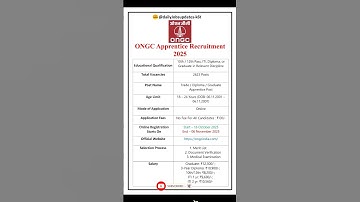 ONGC Apprentice Recruitment 2025 | New Vacancy 2025 | dailyJobs updates #shorts #ongc #job